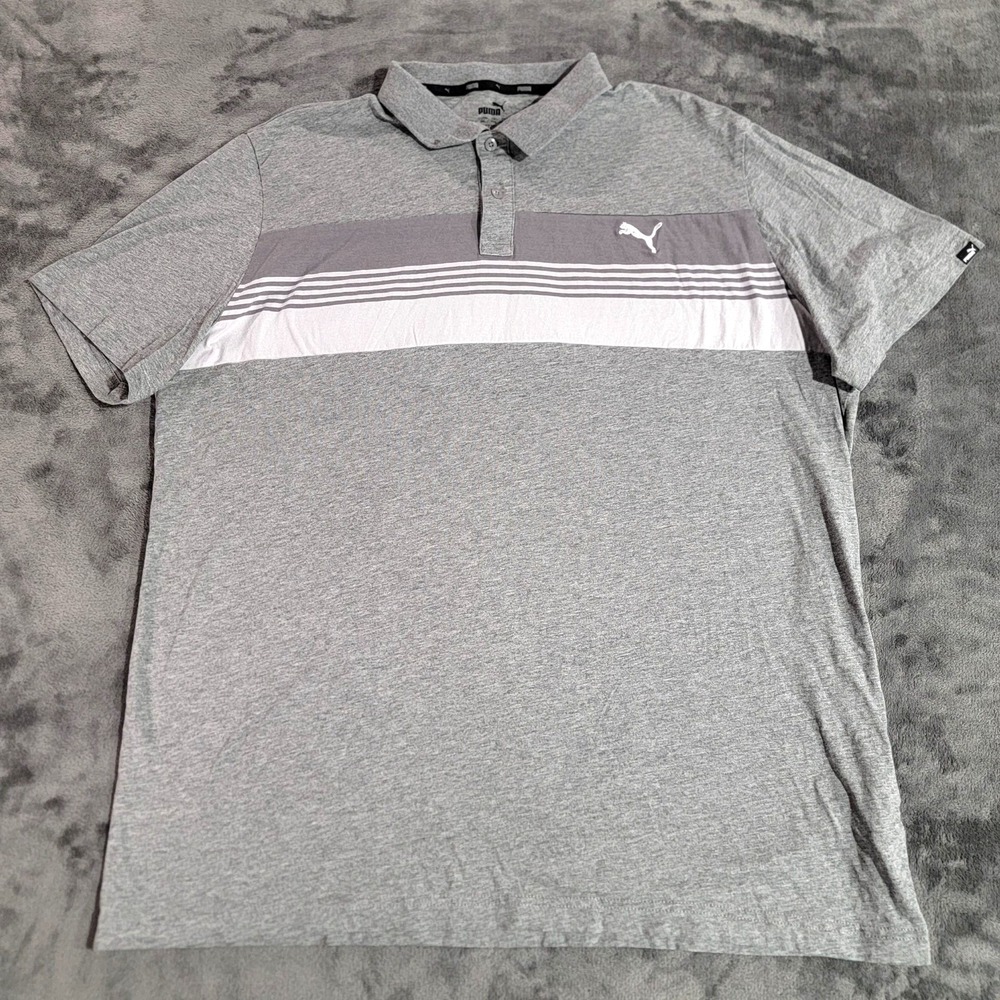 Puma Polo Shirt XXL Golf Athleisure Cotton Regular Fit Gray Striped Mens